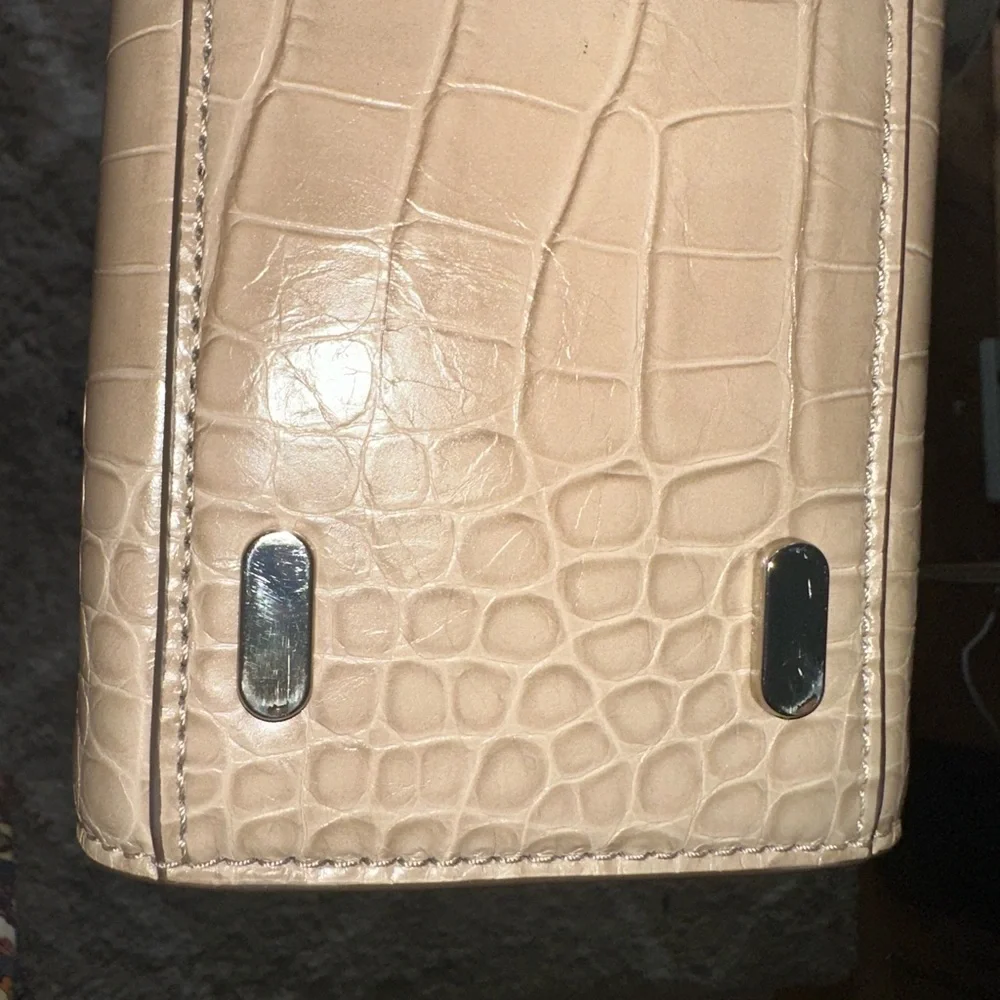 Tory Burch Lee Radziwill SMALL Taupe Croc-Embossed Leather Satchel